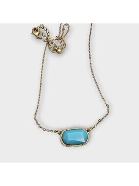 Turquoise Faceted Glass Pendant Gold Necklace – Dainty Modern Chic
